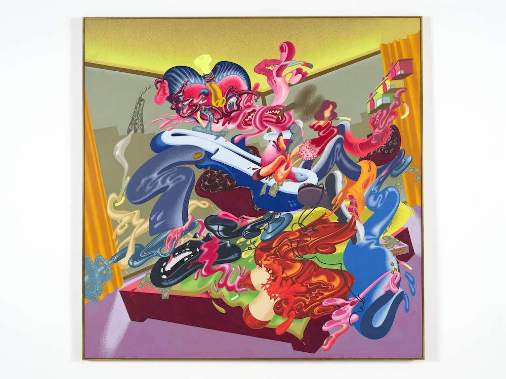Peter Saul, Businessman / Young Executive, 1980. Oil and acrylic on canvas, 78 1/2 x 77 3/4 in (199.4 x 197.5 cm). Collection KAWS. Photo: Farzad Owrang